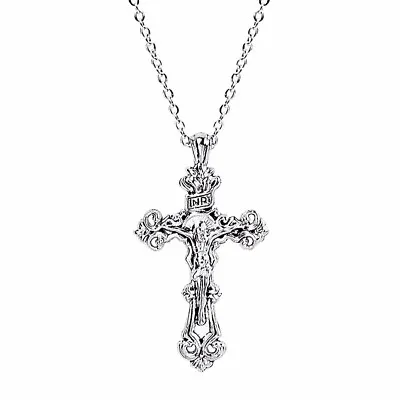 925 Sterling Silver 3D Christian Jesus Christ Cross Catholic Crucifix Necklace • $13.74