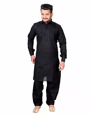 Black Pathani Cotton Kurta Salwar Complete Set Best Fashionable Design Suit • £26.70