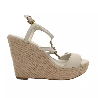 Michael Kors Womens Kerry Espadrilles Heel Ivory Buckle Slingback Ultra High 9 M • $27.99