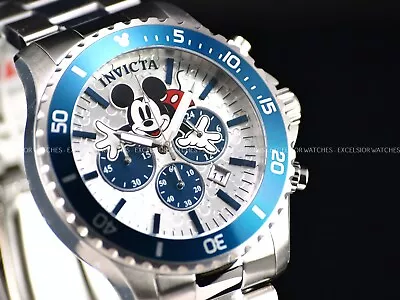 Invicta Disney Mickey Mens 48mm Limited Edition Silver Blue Chronograph SS Watch • $99.99