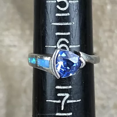 Vintage Sterling Silver Blue Stone Opal? Inlay Ring Size 6.25 • $14.99