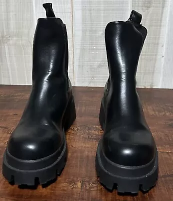 Zara Women's Leather Lug Ankle Boots Platform Black Chunky Size 8 • $39.99