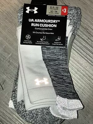 Under Armour UA Armourdry Run Cushion Mid Crew Socks 3 Pairs Men's 8.5-13 • $21.99