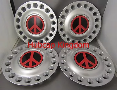 1998-2005 VW BEETLE Bug 16  Wheel Center Hub Cap SET With RED PEACE SIGN • $74.92