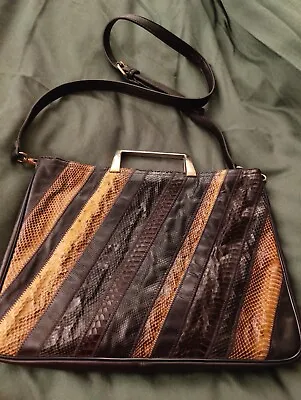 VARNON Rare Vintage  Snake Lizard Skin Leather Tan HandBag Briefcase Purse  • $19.99
