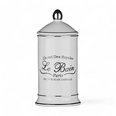 Le Bain Ceramic Storage Jar - Stylish Cream And Black French Bathroom Decor • £15