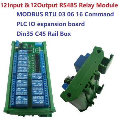 12ch Digital IO UART RS485 Relay Module Modbus RTU DIN35 C45 Rail Box PLC PTZ • $31.99