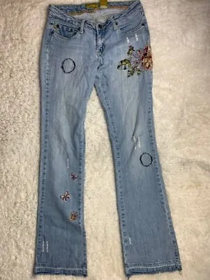 Zana Di Size 7 Womens Jeans Embroidery Bootcut Light Distress Low Rise Stretch • $17.99