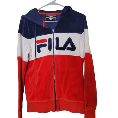 Men’s Fila Velour Hoodie Tracksuit Jacket Red White Blue Medium Fits Like Small • $29.75