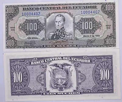 Ecuador 100 Sucres 9-3-1992 Pick 123A.b UNC Banknote • $4