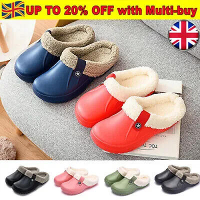 £4.99 • Buy Womens Men Waterproof Slippers Furry Lined Clogs Winter Garden Shoes Warm Mules