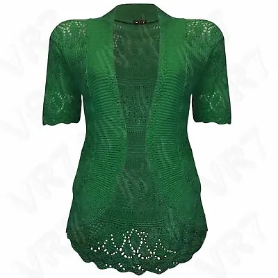 New Women's Crochet Knitted Short Sleeve Shrug Ladies Cardigan Bolero Top Plus • £7.99