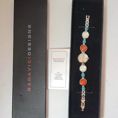 Badavici Quartz Turquoise Stone Watch Moonstone Design  Japan Mvt 925 Sterling  • $83.97