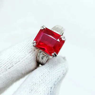 Flawless Red Ruby Princess Cut Solid 925 Sterling Silver Ring For Mens • $69.59
