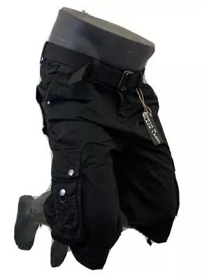 Mens STEINTEX CARGO SHORTS BLACK LAVA WASH MMA 32 34 36 38 40 42 44 BLACK LABEL • $29.95