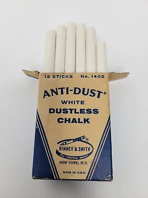 Binney & Smith No. 1402  Anti-Dust White Low-Dust Chalk 12 Sticks Vintage • $8