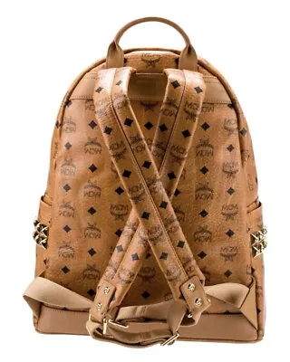 MCM 40 STARK Medium Maxi Visetos Backpack Brown Cognac Canvas Leather W/Auth • $1050