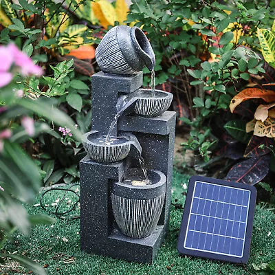 £85.95 • Buy 3/4 Bowls Resin Garden Stone Water Feature Solar Powered In/Outdoor LED Fountain
