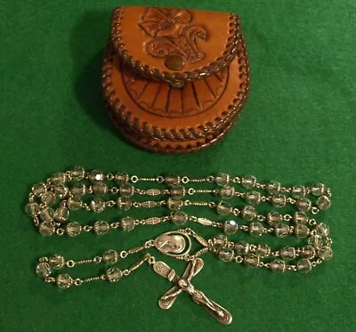 Vintage Rosary Sterling Crystal Caped Beads 24.5  53Gr With Leather Purse • $15.50