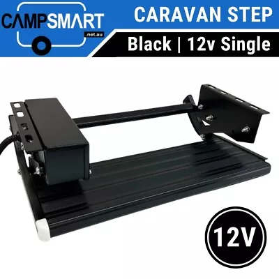 Black 12V Electric Caravan Step Aluminium Folding Drop Down 550mm Single RV • $349