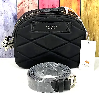 Radley Charleston Quilt Small Or Mini Black Polyester Belt Bag Waist Bag New • £48