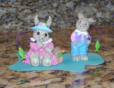 1995 Mervyn's Boy & Girl Bunny Rabbits Fishing Easter Decor Or Village Figurines • $19.49