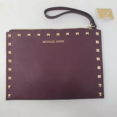 NWT Michael Kors Jet Set Travel XL Zip Stud Clutch Wristlet Merlot $198 Retail • $66.66