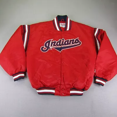 Vintage Cleveland Indians Jacket Mens XL Diamond Starter Satin Quilted Bomber ^ • $99.97