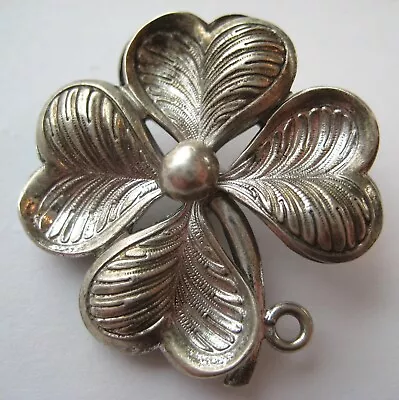 VINTAGE Sterling Large FOUR LEAF CLOVER Silver Bracelet Pendant Charm • $42