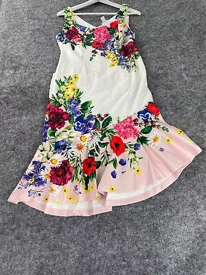 Venus  Swing Dress Womens Small Floral Beaded Sleeveless A Line White N334 • $23.92