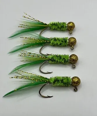 Hand Tied Feather Tail Crappie Jigs Gold Green And Slab Slayer 1/16th Ounce New • $6.50