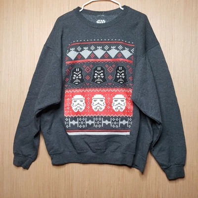 $19.96 • Buy Star Wars Christmas Sweater Mens XL Extra Large Gray Red White Fair Isle Vader