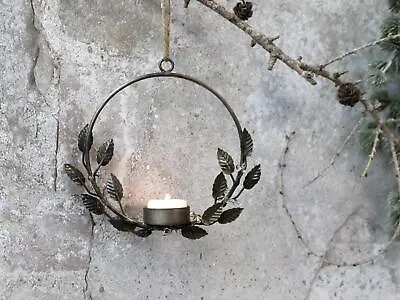 Hanging Tea Light Candle Holder Pretty Metal Leaf & Berry Candle Chandelier • £13