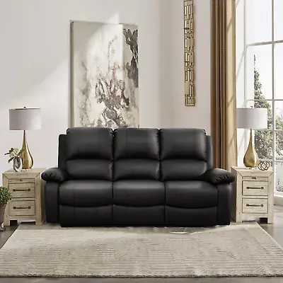 Milan Recliner Sofas Black Faux Leather Armchair 2 Seater 3 Seater Sofa Set • £369.99