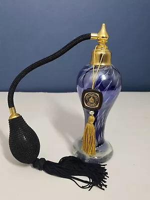 Vintage Blue Art Glass Perfume Atomizer Spray Bottle Murano Style Hand Blown • $22