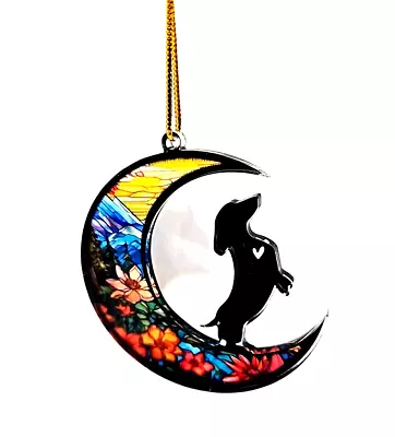 Dachshund Dog In The Moon Christmas Hanging Ornament Flat Dog Ornament Decor • $7.93