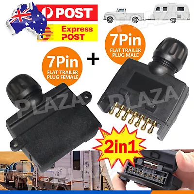 7 Pin Flat Trailer Plug Male Female Socket Set Caravan Boat Adaptor Connector OZ • $12.85