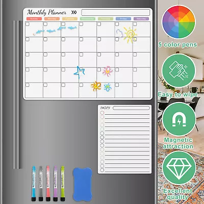 Magnetic Dry Erase Calendar Fit Fridge Reusable Monthly Planner Board Anti-Slip· • £11.99