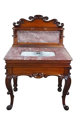 Rare Antique French Victorian Mahogany Marble Top Bathroom Vanity Porcelain Sink • $12000