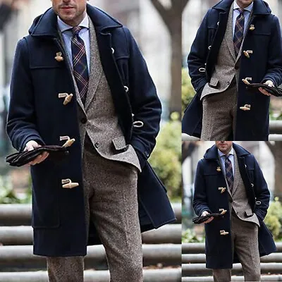 Mens Duffle Coat Hooded Classic Vintage Winter Warm Long Jacket Outwear Sleeve • $51.75