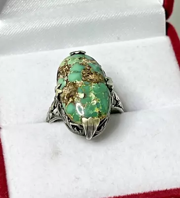 Vintage Sterling Silver Southwestern Green Turquoise Ring • $170