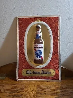 RARE VINTAGE Pabst Blue Ribbon Beer  Old-Time Flavor  3D Bottle Sign PBR Promo • $39.99