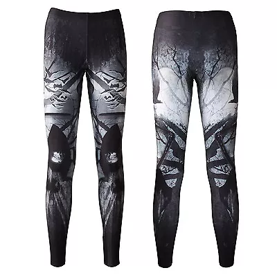 £24.99 • Buy Gothic Grim Reaper Skeleton Skulls Bats Crow Block Leggings Goth Emo Halloween