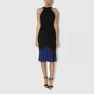 BNWT Nicola Finetti Mid Dress Size 12 Black Blue Pleats  Fitted Evening RRP$529 • $80