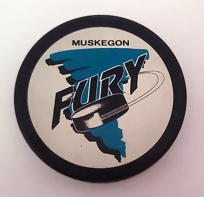 Muskegon Fury HOCKEY PUCK 1990's Logo - Great Condition • $12