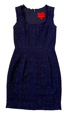 Zac Posen Z Spoke Dress Tweed Fray Sheath Sleeveless Tank Navy Blue Size 0 **rr • $9.99