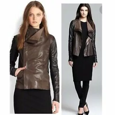 VINCE Leather Jacket Two Toned Women's Black Brown Women's Size Small • $100.22