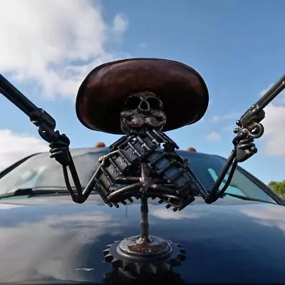 Car Dashboard Ornament Cowboy Skull Gunner Hood Decoration Metal Sculpture • $19.99