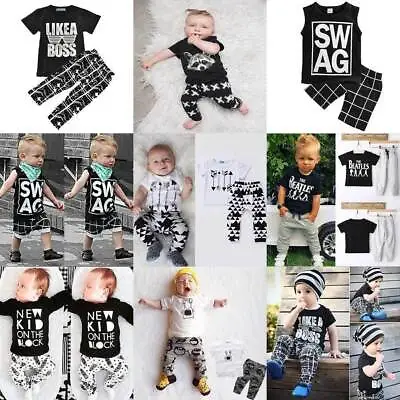 2pcs Newborn Boy Outfit T-shirt Toddler Baby Clothes Kids Top + Long Pants Set • $14.99