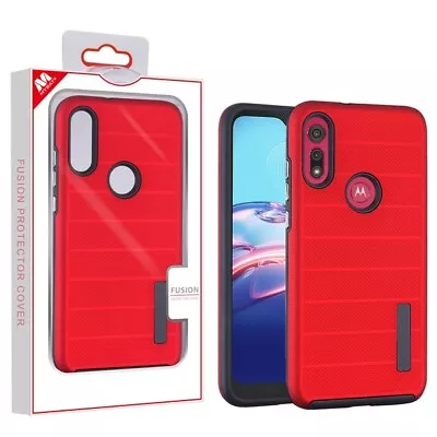 For Motorola Moto E (2020) Red Dots Textured/Black Fusion Case Cover • $6.59